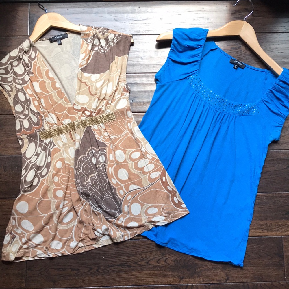 Express bundle of 2 short sleeve tops XS blue tan